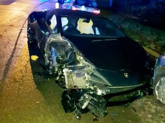 The wrecked £150,000 Lamborghini after November's smash in Moulton Park