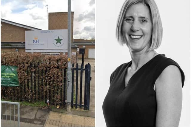 Kings Heath Primary Academy and principal Kim Duff. Photos: Google and DRET
