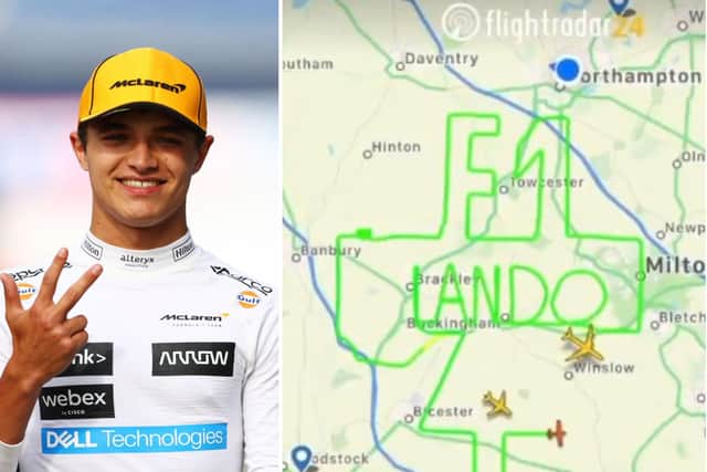 Lando Norris is on his way to Silverstone with the help of flight radar picking up a plane's flightpath