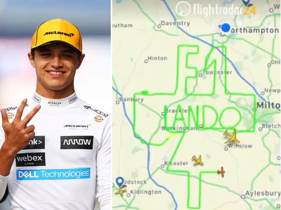 Lando Norris is on his way to Silverstone with the help of flight radar picking up a plane's flightpath