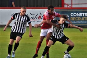Action from Brackley Town's opening pre-season friendly against Corby Town. Picture by David Tilley