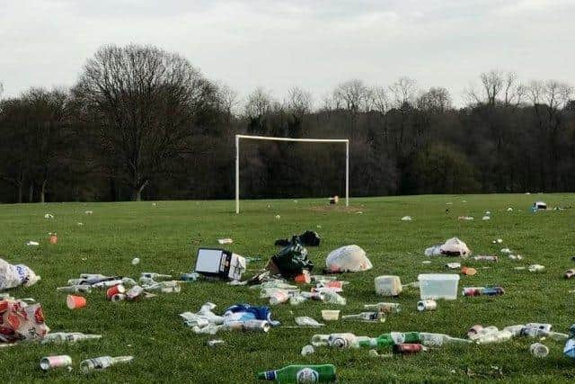 Litter in Abington Park from when lockdown restrictions eased back in March 2021.