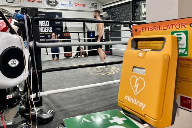 The defibrillator in place at Team Shoe-Box