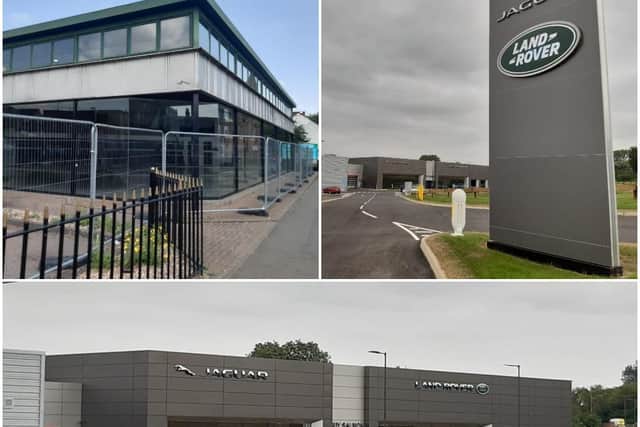 Guy Salmon Jaguar Land Rover has closed its Abington Square dealership (top left) and its showroom in Riverside, and opened its new headquarters in Swan Valley (bottom and top right)