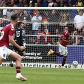 Cobblers striker Nicke Kabamba was presented with a simple tap-in after a mistake by Birmingham goalkeeper Matija Sarkic. Picture: Pete Norton.