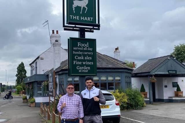 Daniel Lawton of The Hart pub and Team Shoe-Box's Alex Le Guével