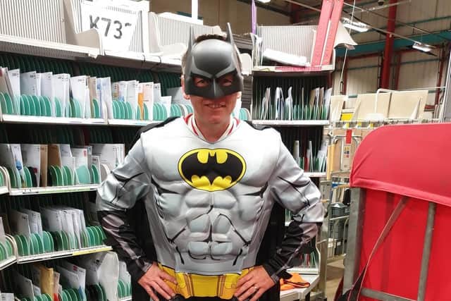 Kislingbury postman Jonathan Dolling raised lots of money for charity during the coronavirus lockdowns by dressing up in different costumes, including Batman