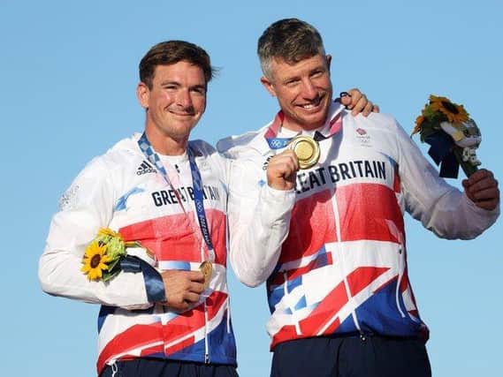 (left to right): Dylan Fletcher and Stuart Bithell of Team Great Britain pose with their gold medals. (Photo by Phil Walter/Getty Images)