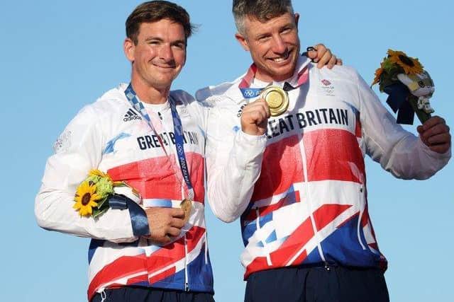 (left to right): Dylan Fletcher and Stuart Bithell of Team Great Britain pose with their gold medals. (Photo by Phil Walter/Getty Images)