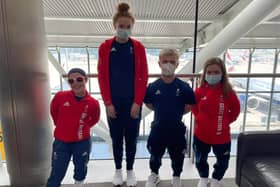 (L-R) Northampton Swimming Club members Ellie Robinson, Zara Mullooly, Will Perry and Maisie Summers-Newton at the airport before heading to Japan for the Tokyo 2020 Paralympic Games.