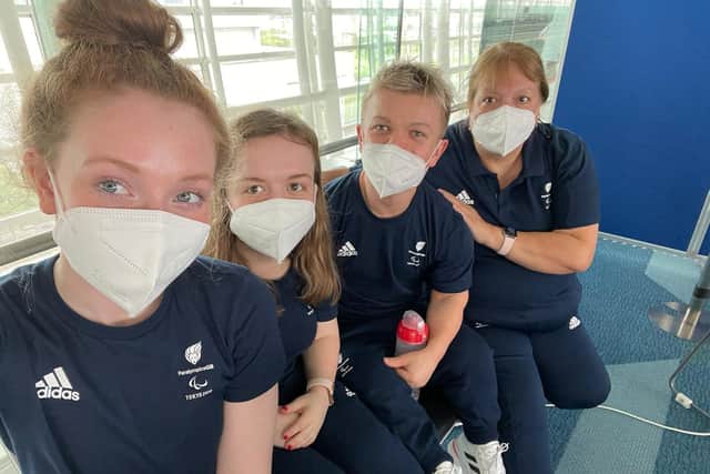 (L-R) Northampton Swimming Club members Zara Mullooly, Maisie Summers-Newton, Will Perry and British Swimming coach Jacqui Marshall ahead of the Tokyo 2020 Paralympic Games.