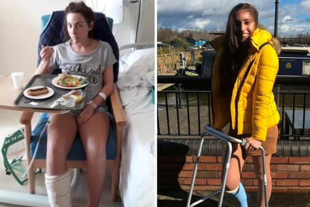 Megan had to learn to walk again following her horrific skydiving injuries