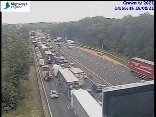 Queues on the M1 just at before 3pm on Monday