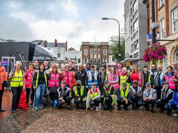 All 40 of the volunteers at Market Square at 9am on Monday. Photo: Kirsty Edmonds