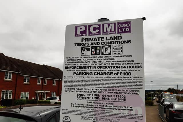 The parking sign has recently been put up by the company which will be enforcing the the scheme - Parking Control Management, based in Slough