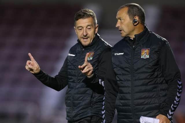 Jon Brady and Colin Calderwood on the touchline during Tuesday's cup tie. Picture: Pete Norton.