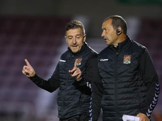 Jon Brady and Colin Calderwood on the touchline during Tuesday's cup tie. Picture: Pete Norton.