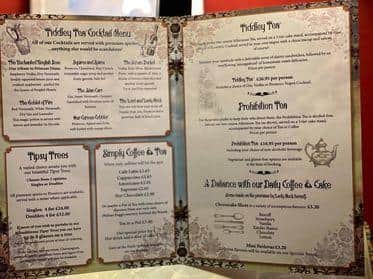 The menu for the new bar.
