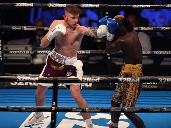 Northampton's Eithan James sported his new claret and white shorts in his win over Matar Sambou in Birmingham
