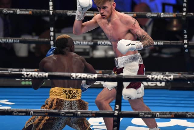 Eithan James gets ready to pounce during his win over Matar Sambou