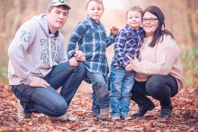 Shaun with his boys Oscar and Ethan and wife Vickie.
