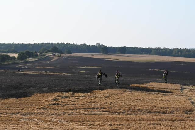 The blaze spread across 30,000 square metres of tinder-dry fields