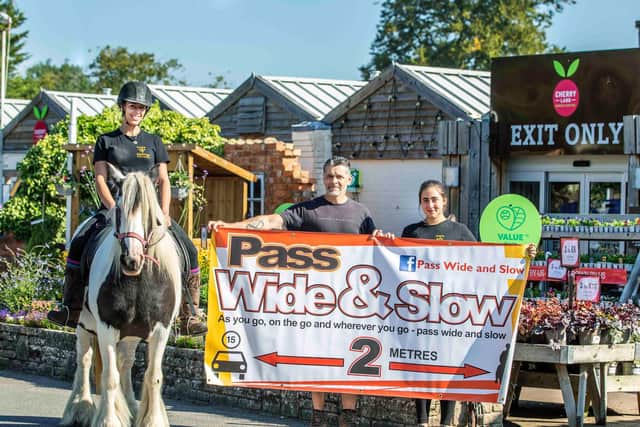 Natasha Demetriou on her horse Duchess with Stephen Paige (partner) and Gabriela Demetriou (daughter). Photo: Kirsty Edmonds.