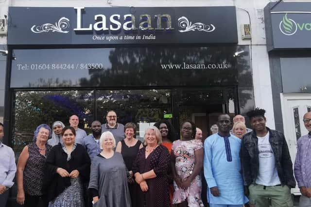 Northampton Labour councillors and supporters outside Lasaan for their curry night fundraiser for Northamptonshire Domestic Abuse Service