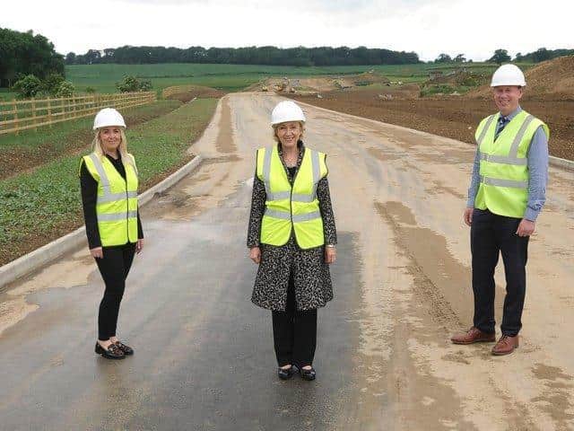 South Northamptonshire MP Dame Andrea Leadsom (centre) visited the Towcester relief road construction site in June