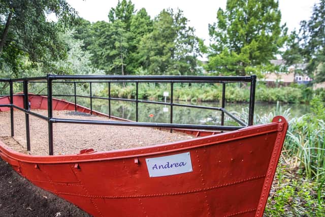 The newly restored boat on Dragonfly Lake. Photo: Kirsty Edmonds.