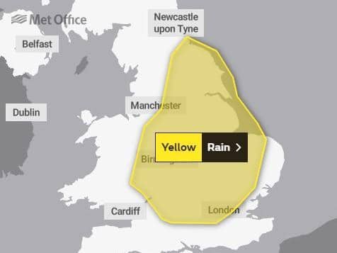 A Met Office yellow warning comes in force at 6am tomorrow