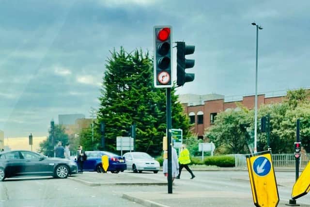 The crash scene outside Aldi in Northampton town centre