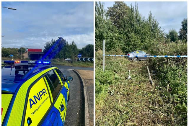 Police found the grey BMW wedged into undergrowth at junction 18 of the M1