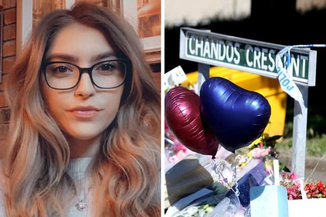 Cassie Perry (left) and the scene of the killings (right) (SWNS).