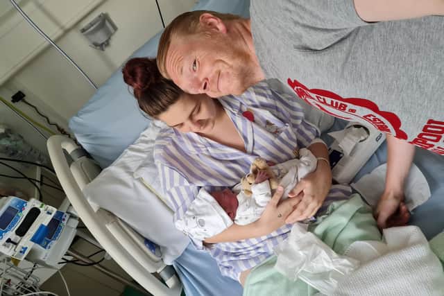 Ashleigh Johnston-Conway and Dean Donnelly with their son, Leo Martin James Donnelly, who was stillborn at Northampton General Hospital on June 14