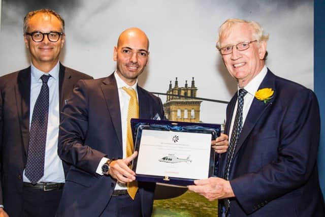 L-r Andrea Mirteto (Leonardo VP Global Sales Europe),  Jacapo Borghi (Leonardo UK & Ireland Head of Region) with chairman and founder of Sloane, David George.