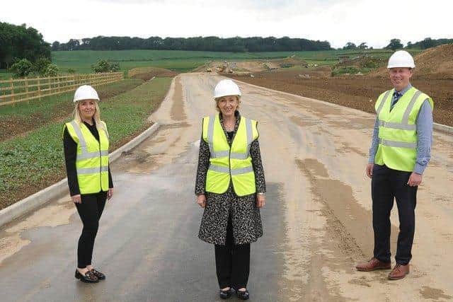 South Northamptonshire MP Dame Andrea Leadsom (centre) visited the Towcester relief road construction site in June