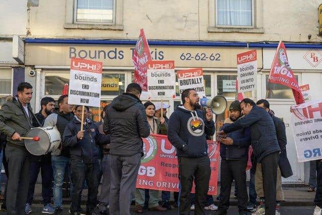Around 40 drivers protested outside Bounds' office in Bradshaw Street in December, 2019, over the firm's practices