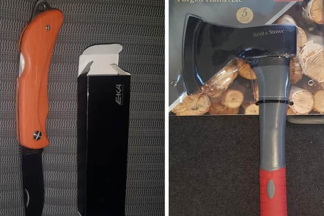 An undercover operation found shops in Northampton sold this knife and axe to under-18s