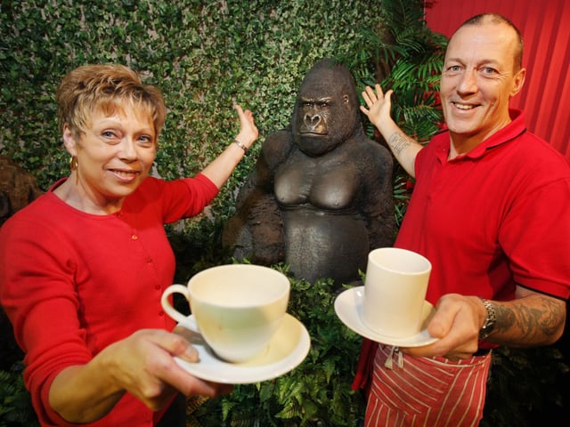 Michelle and Mole Morris pictured inside their new cafe in Greyfriars bus station 2011 which had a jungle themed corner.