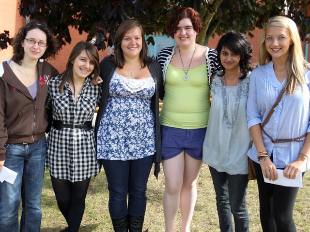 2010- A-level results. Northampton School for Girls. Pictured: Kelly O'Sullivan, Samantha Downes, Nicola Preece, Grace Laurie, Sabrina Nainu and Hannah Perryman.