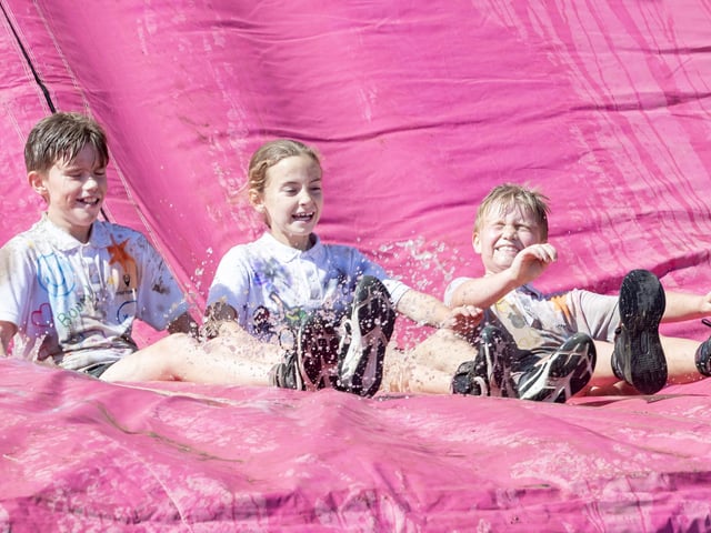 Children were all smiles on Saturday July 12 when they took part in the Race for Life, five kilometre obstacle course in Abington Park, Northampton.