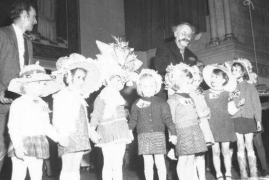 Mercury & Herald Merry Comrades Easter Bonnet parade and bazaar, Northampton Guildhall late 1960s Probably Tom Osbourne Robinson judging bonnets