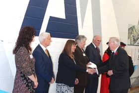 HRH The Duke of Gloucester being introduced to Adrenaline Alley CEO/Founder Mandy Young MBE DL.