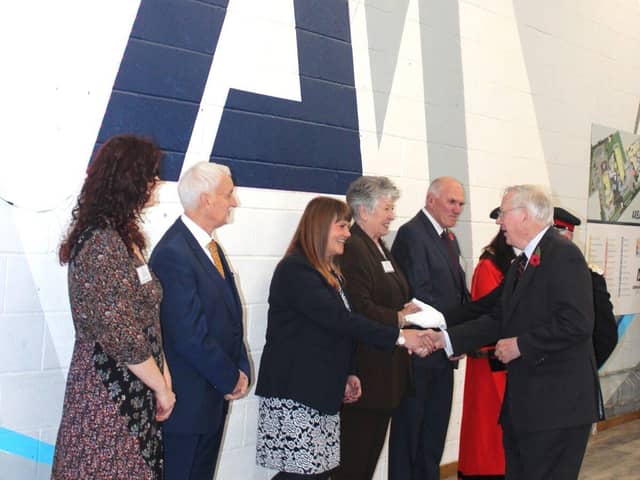 HRH The Duke of Gloucester being introduced to Adrenaline Alley CEO/Founder Mandy Young MBE DL.
