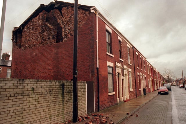 The gable end in Broughton Street, Plungington, Preston, which came down in the high winds on Christmas Eve, 1997