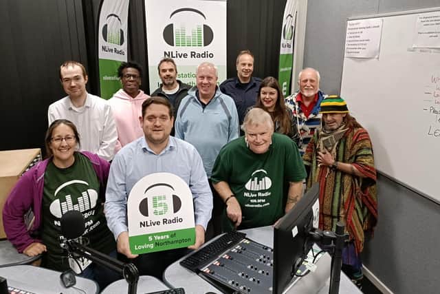 Some of the NLive Radio volunteers celebrating 5 years of broadcasting across Northampton as NLive Radio the station that loves Northampton