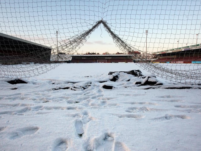 Sixfields covered in snow in January 2010, not surprisingly, the game was cancelled.