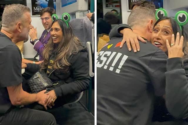 Steve Higgs proposes to Payal Pandya onboard a train from London Euston to Milton Keynes