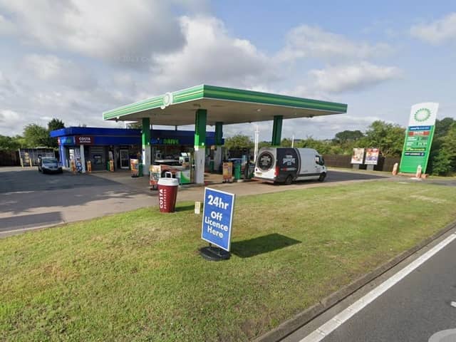 The A45 BP garage westbound near Wellingborough and Little Irchester/Google